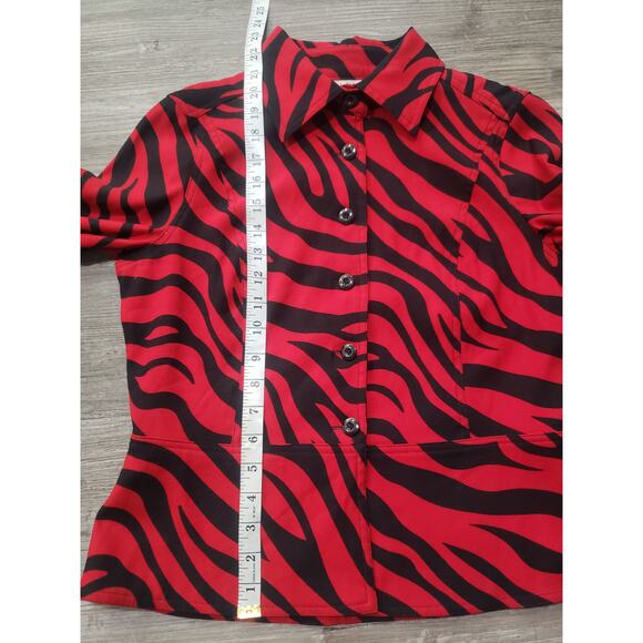 Ellen & Company Red & Black Zebra Striped Print Button Up Blazer Suit Jacket - Picture 7 of 10